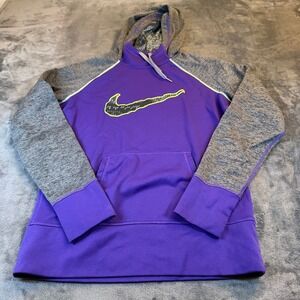 Nike Therma Fit Purple Gray Long Sleeve Athletic Hoodie Womens Size Medium